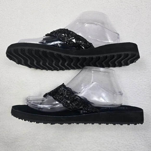 Coldwater Creek Womens Size 11/12 Black Braided Floral Sandals Slip-On - Picture 4 of 7